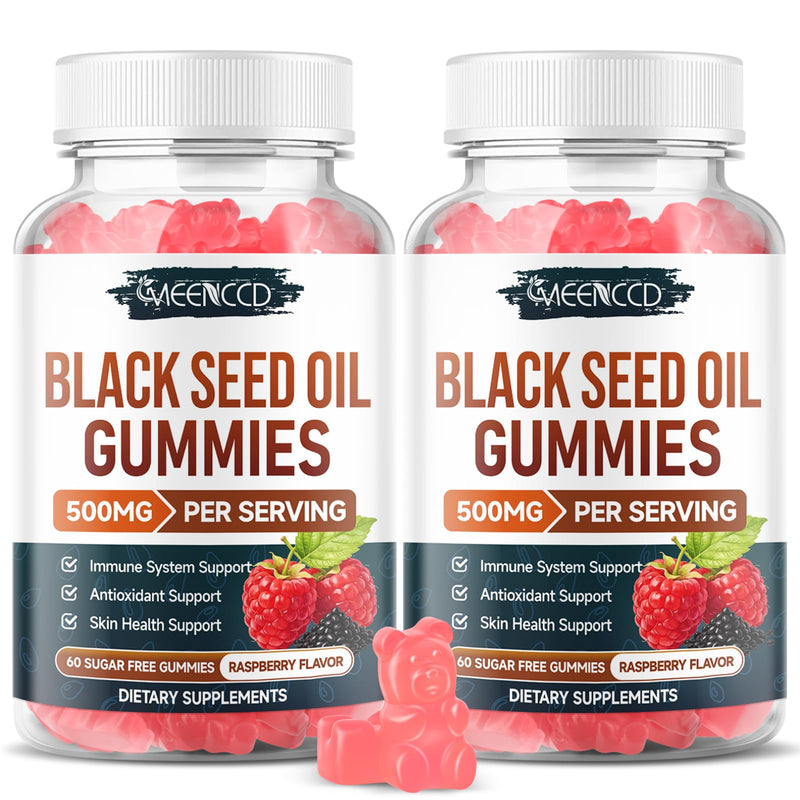2 Pack Black Seed Oil Gummies, Cold Pressed Black Seed Oil Supplement | Antioxidant Support, Vegan, Non-GMO, Suagr-Free, Natural Raspberry Flavor, 120 Count 60 Count (Pack of 2)