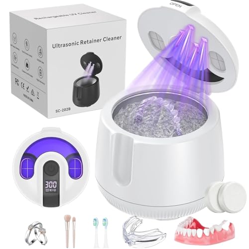 Ultrasonic Retainer Cleaner Machine 48kHz, Cordless Dental Cleaning Pod White