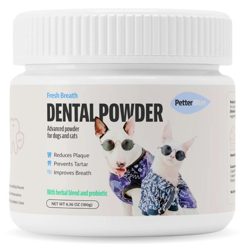 Advanced Dental Powder for Dogs and Cats - Helps Reduce Plaque & Tartar Buildup, Supports Fresher Breath - Pet Teeth Cleaning Powder with Probiotics & Herbal Blend - 180g