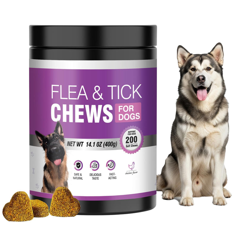 Dog Flea and Tick Chewable Tablets 200 Soft Chews Oral Supplement Chicken Flavor for Dogs All Breeds Sizes Ages Supports Skin Comfort and Daily Wellness Easy to Chew and Use for Routine Care