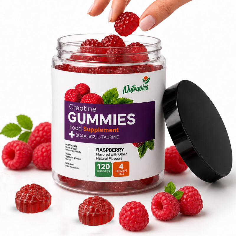 Creatine Gummies for Easy Daily Supplementation, Creatine Monohydrate Gummies with BCAA, Vitamin B12 & L-Taurine, 5000mg Per Serving, Vegan, Gluten Free, Non-GMO, Raspberry Flavour, 120 Gummies