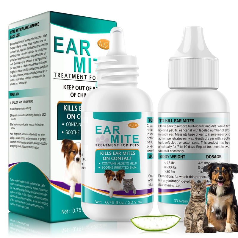 Ear Mites Clean for Dogs & Cat, with Aloe Vera, Cleaner on Contact & Soothes Itching, Vet-Recommended Formula for Pets Ear Cleaning, Fast-Acting 1 pack