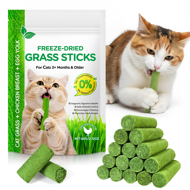60g Cat Grass Teething Stick for Cat, Freezed Dried Cat Grass Treats Snacks for Cats, Edible Cat Chew Toys for Teeth Cleaning