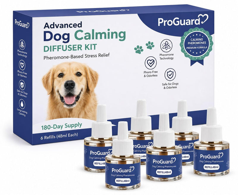 ProGuard® Dog Calming Diffuser Refill 6 Pack Cat Calming Pheromone Diffuser Refill Dog Plug in Pheromones Cat Stress Diffuser Dog Pheromones Calming for Dogs Anxiety and Stress 48ml Vial-180 Days