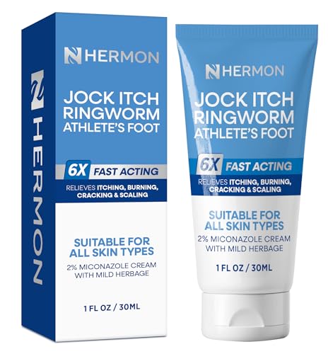 Hermon Jock Itch Antifungal Cream, Ringworm Treatment for Humans, Ringworm Cream for Humans, Foot & Body Balm, Provides Soothing Relief-1.05oz Jock itch Cream 1oz