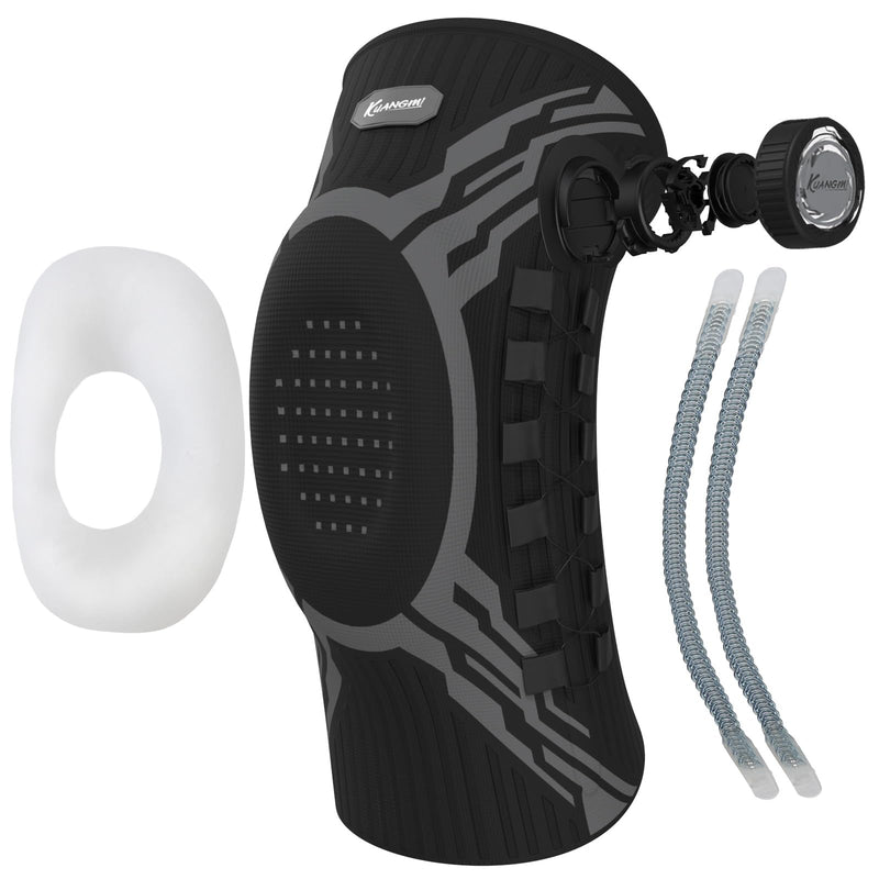 Kuangmi Knee Brace for Pain Relief & Support - Adjustable Compression Knob for Arthritis, Meniscus Tear, ACL - Stabilizes Joints for Men & Women During Sports, Running, Workout, B-L-XL X-Black+Left XL