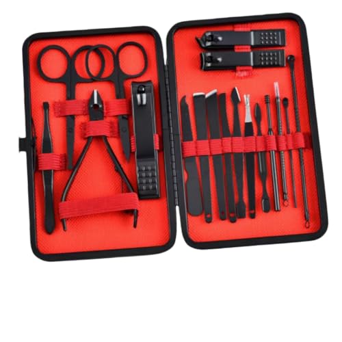 Nail Clippers Set,18 Piece Manicure Set & Pedicure Kit, Stainless Steel Fingernail & Toenail Nail Care Tools with Travel Case for Men and Women (Black red) Black Red