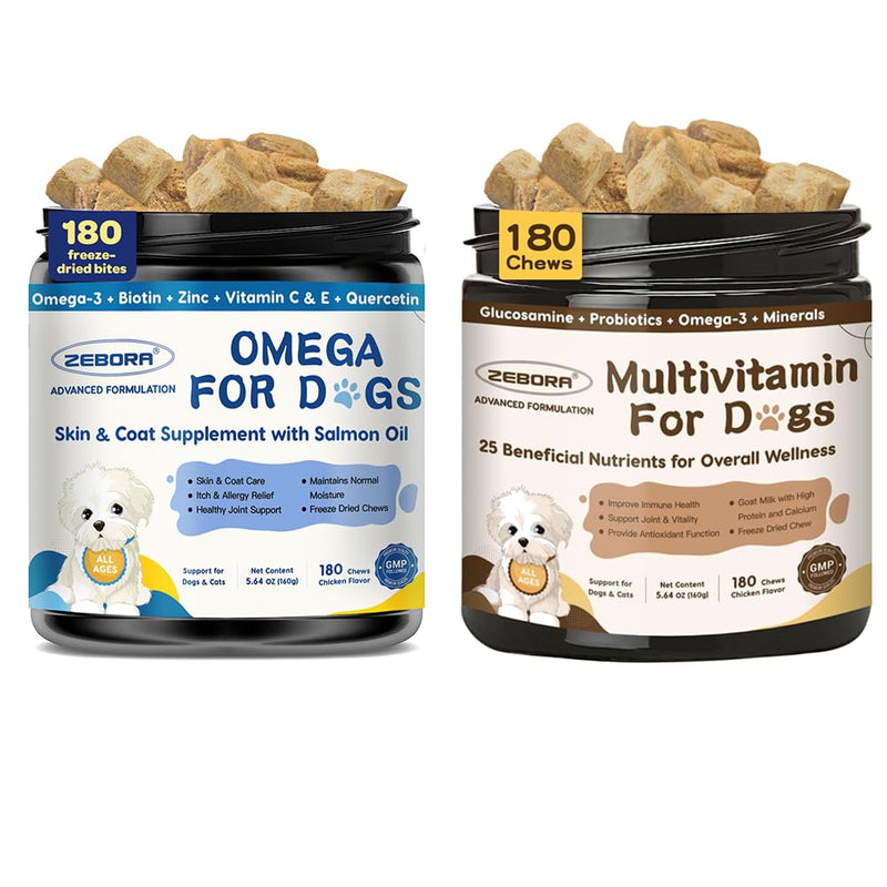 ZEBORA Dog Multivitamin with Probiotics - Dog Vitamins and Supplements, Omega 3 Fish Oil for Dogs Skin and Coat
