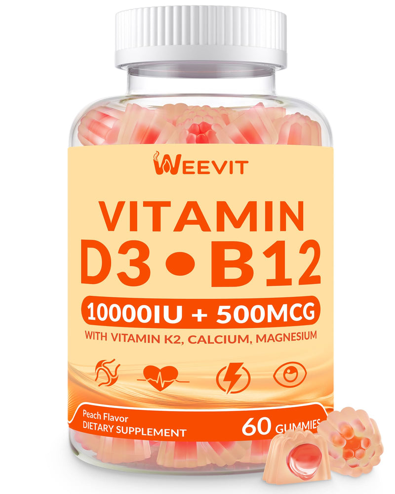 WEEVIT Vitamin B12, Vitamin D and B12 Gummies, B12 Vitamins for Women & Men | B12 with Vitamin K2, Calcium, Magnesium, Zinc for Women & Men 60 Count (Pack of 1)