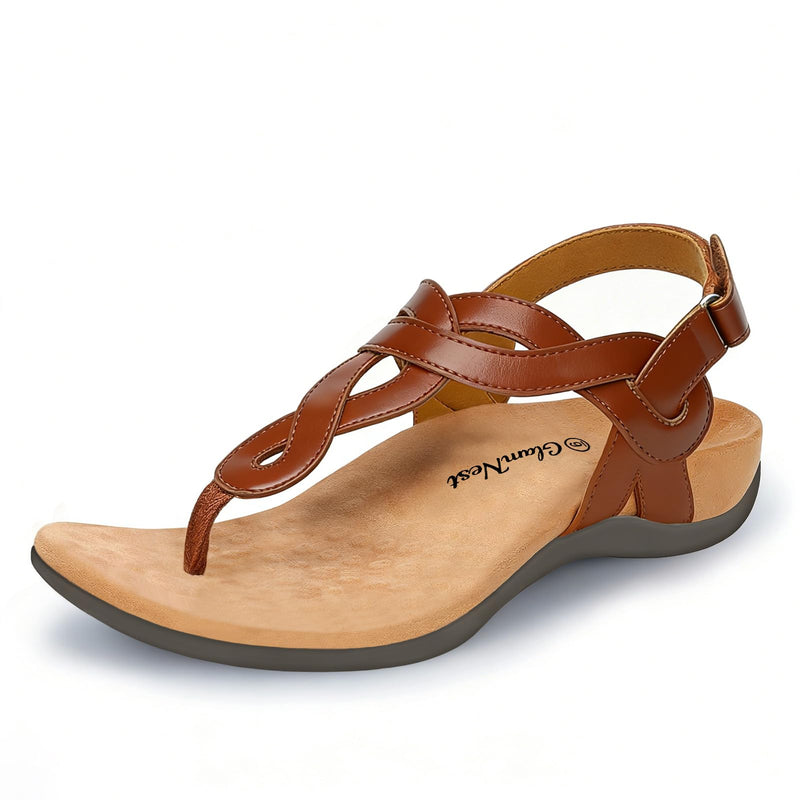 Women’s Orthopedic Arch Support Comfortable Walking Sandals, Orthotic Thong T-Strap Supportive Casual Flat Summer Sandals for Women 8.5 Brown