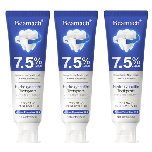 7.5% Hydroxyapatite Toothpaste – Nano Hydroxyapatite Whitening Toothpaste for Enamel Protection & Tooth Strengthening, Fluoride-Free Probiotic Formula with Gentle Mint Flavor & Fresh Breath (3) 3