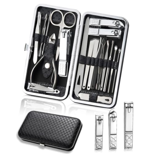 Professional Nail Clipper Set,Manicure Kit&Nail Care Kit-Complete 19 Piece Dark Night Black Manicure Set with Nail Clippers for Men&Women,Portable Travel Case,Ideal Gift Set