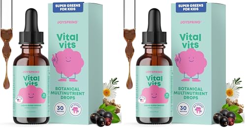 JoySpring Vital Vits - Kids Liquid Multivitamin - 1 fl oz (30 Servings) | Herbal Liquid Vitamins for Kids | Natural Flavor | Toddler Multivitamin with Elderberry, Spirulina, and More (Pack of 2) Vital Vits Drops 1 Fl Oz (Pack of 2)