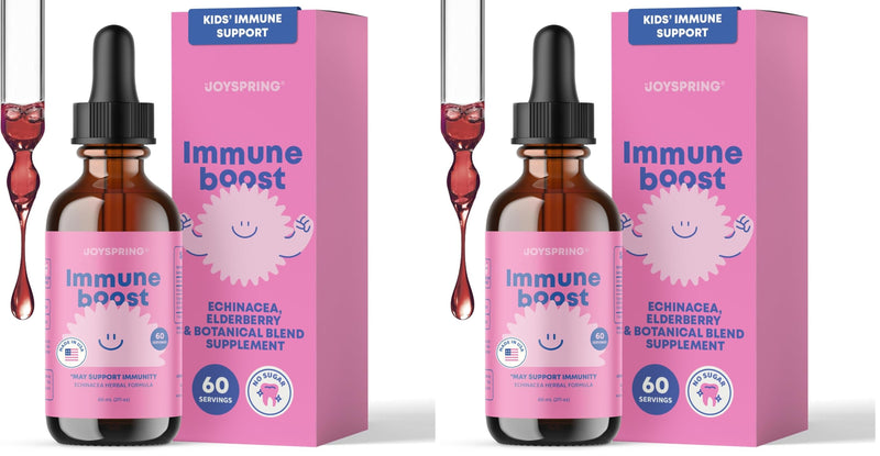JoySpring Immune Drops – Kids Immune Support Supplement with Elderberry Extract, Echinacea, Oregon Grape Root & Orange Peel Liquid for Ages 3–16+ Years & Adults | 2 fl oz (60 Servings) (Pack of 2) 2 Fl Oz (Pack of 2)