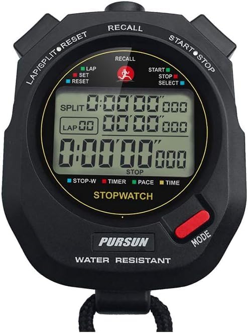 Professional Timer Stopwatch, Digital Sports Stopwatch with Countdown Timer, 2 * 100 Lap Memory, 0.001 Second Timing,Multi Functional Stopwatch for Swimming Running Football Training