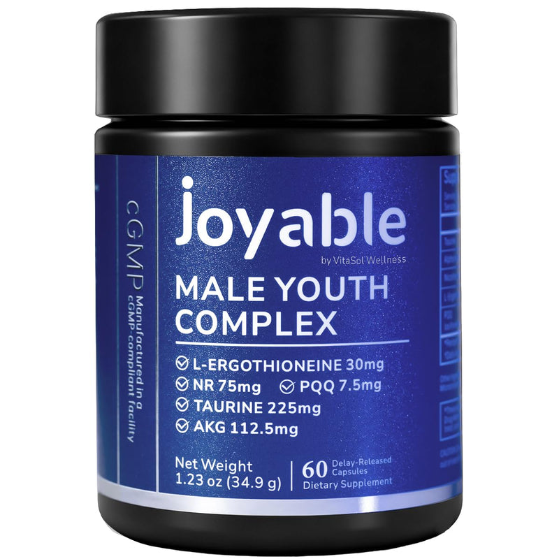 Male Youth Complex – Cellular Energy & Healthy Aging Support Supplement with NR, PQQ & Ergothioneine | 60 Capsules
