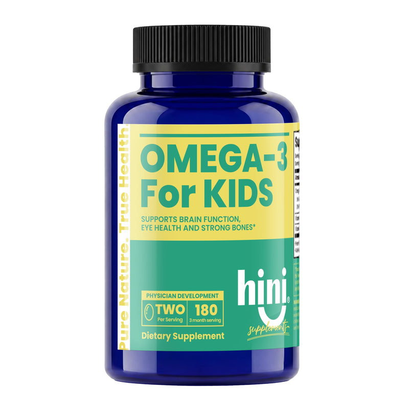 HINI Omega-3 for Kids- Omega 3 DHA Vitamins, Immunity Kids, Omega Vitamins for Brain & Eye Health and Strong Bones Support, 2 per Serving /180 Serving