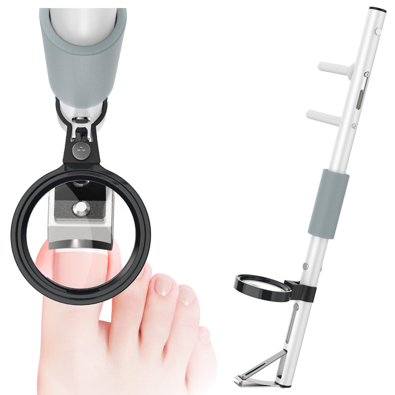 Long Handled Toenail Clippers with Magnifier, Ergonomic Wide Jaw for Thick Nails, Easy Reach Pedicure Tool for Seniors, Arthritis & Overweight, 27.5in White