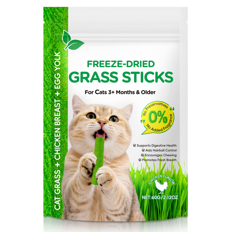 60g Cat Grass Sticks, Delicious Cat Grass Teething Stick Edible Cats Chew Toy Cat Treats Snack for Teeth Cleaning and Hairball Removal