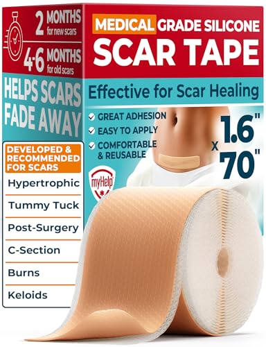 Medical Grade Silicone Scar Tape - 1.6"x70" - Effective Scar Removal 70"x1.6" Beige