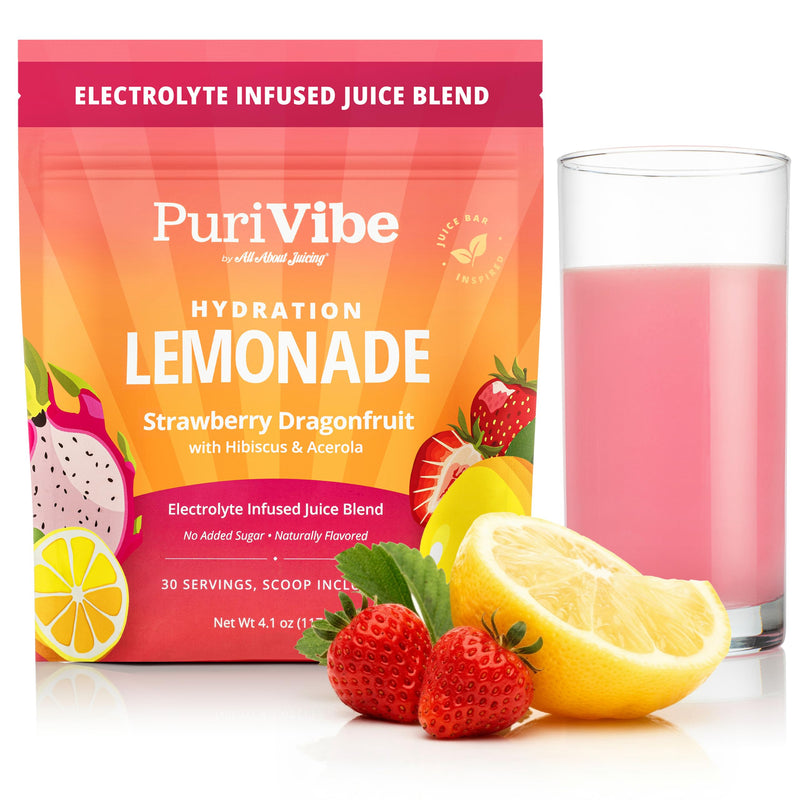 PuriVibe Hydration Lemonade Electrolyte Powder, Strawberry Dragonfruit | Juice Bar-Inspired Hydration Lemonade with Gentle Electrolytes, Real Fruit Powders, Hibiscus, Acerola, and Vitamin C