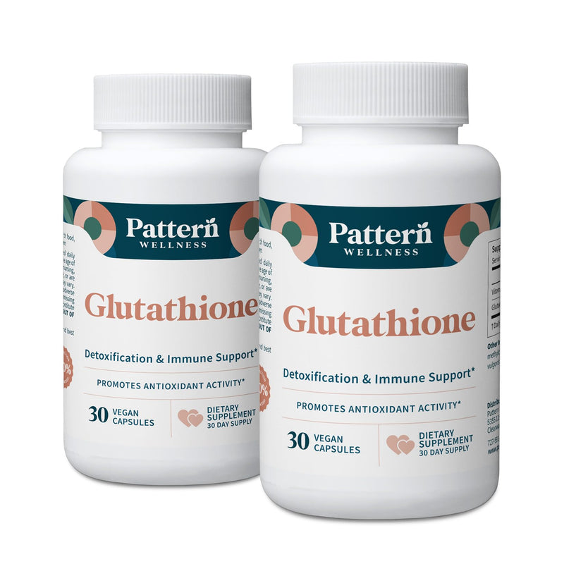 Pattern Wellness Glutathione Supplement – 60 Vegan Capsules | Active Reduced Glutathione Formula with Added Vitamin C - Cell, Antioxidant, + Immune Health Support 30 Count (Pack of 2)