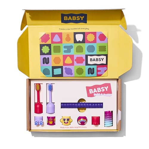 Kids Interactive Toothbrush, Babsy Build-A-Brush Starter Kit, Customizable Whimsical Wonder Theme, 9 Pieces with Spiral Core, 2 Brush Heads, 6 Fun Interchangeable Character Bits