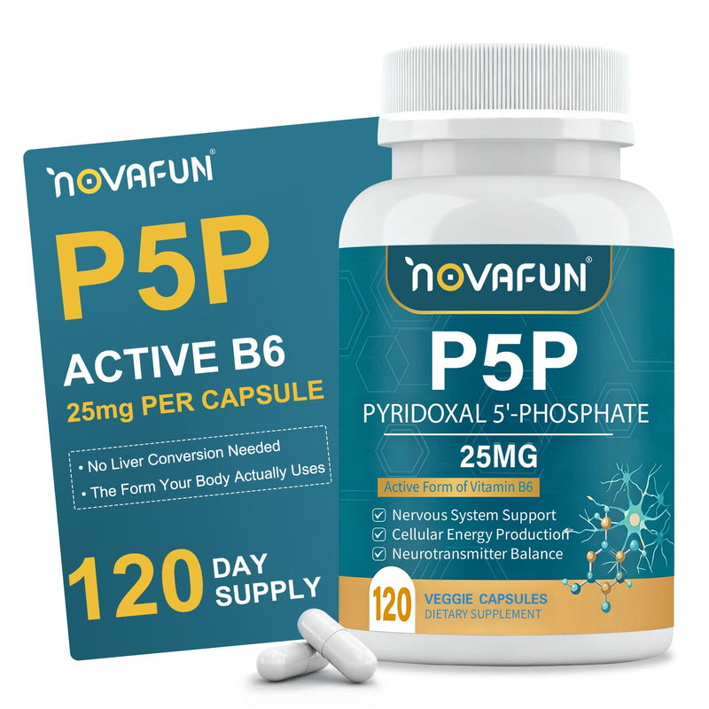 P5P Vitamin B6 25mg Supplement, Pyridoxal-5-Phosphate, 120 Capsules | Active Vitamin B6 Coenzyme Formula Supports Nervous System, Neurotransmitter Balance, Cellular Energy & Daily Wellness