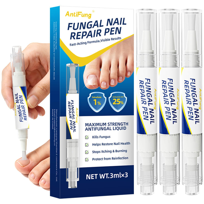 Toenail Fungus Treatment Extra Strength - AntiFung Pen with 25% Undecylenic Acid - Effective Nail Repair for Damaged Nails, Ingrown Nails & Discoloration - 3-Pack Applicator Pen