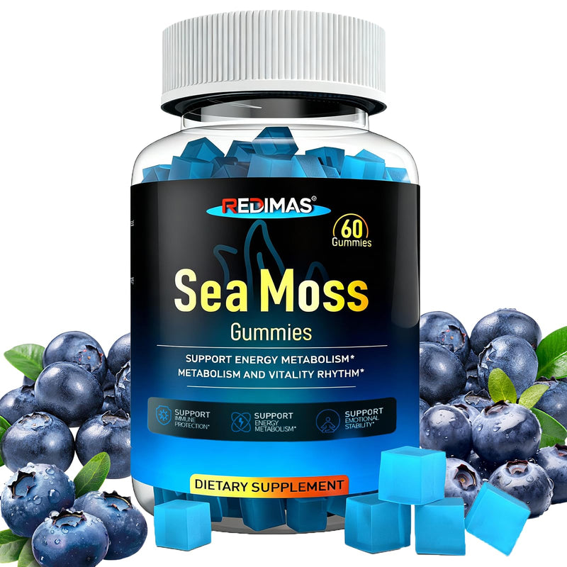 Sea Moss Gummies with Ashwagandha Root – Blueberry Flavor, 60 Count | Irish Seamoss Gummies Daily Wellness, Plant-Based Vegan Chewable Nutritional Supplement, Easy To Take