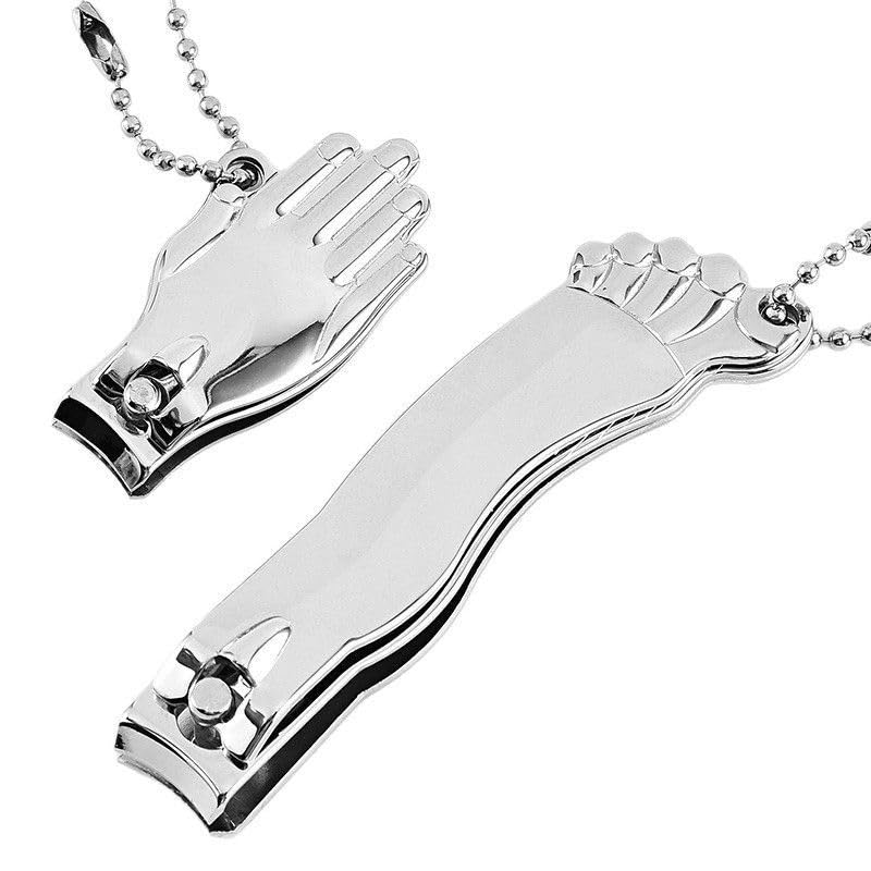 Novelty Hand and Foot Shaped Nail Clippers, Stainless Steel Nail Trimmer Set with Ball Chain Necklace, 40g