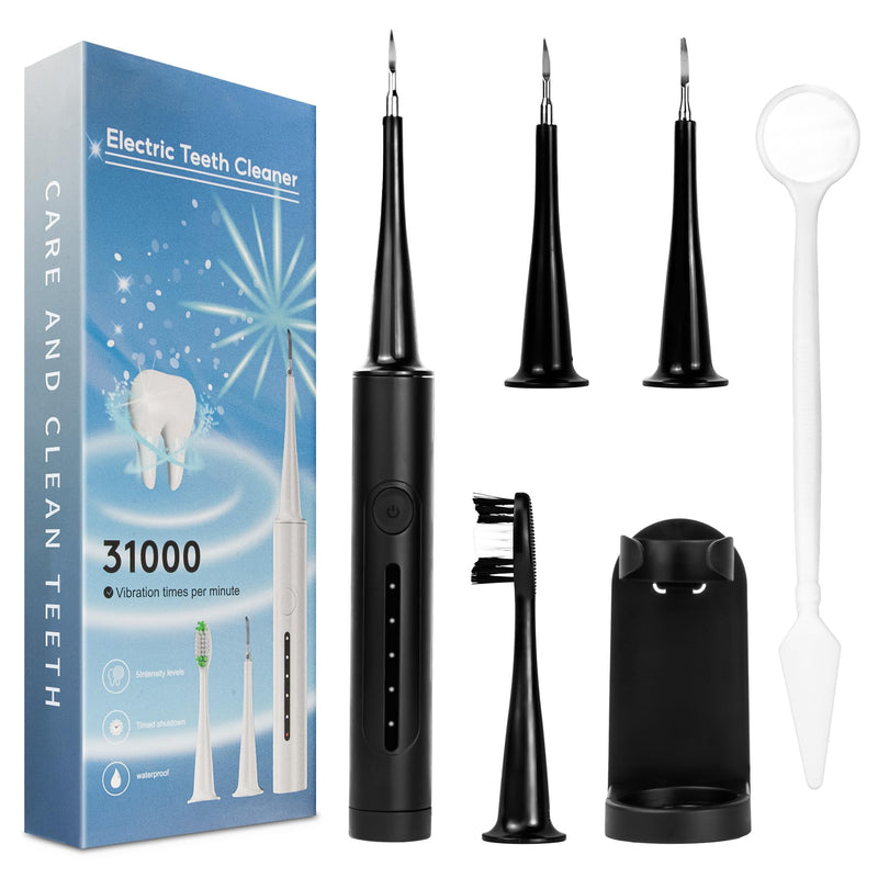 Rechargeable Electric Teeth Cleaning Kit with LED Light, 5 Adjustable Modes & 4 Replaceable Heads for Daily Oral Care at Home (Black) Black