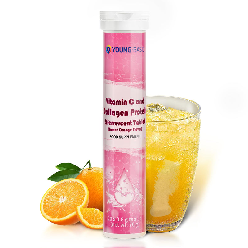 Vitamin C Effervescent Tablets with Collagen, Potent Immune Support VIT C with Collagen Supplement, Antioxidants Skin Radiance, Dissolvable Vitamin C 20 Tablets (Pack of 1), Sweet Orange Flavor 20 Count (Pack of 1)