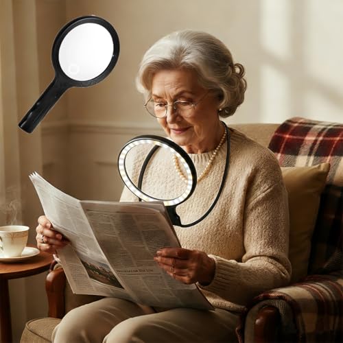 Hands Free Neck Wear Magnifying Glass with 30 LED Lights, Full Book Page 5X/10X Rechargeable Reading Magnifier Flexible Gooseneck Magnifiers for Seniors, Low Vision, Sewing, Crafts & Close Work Black