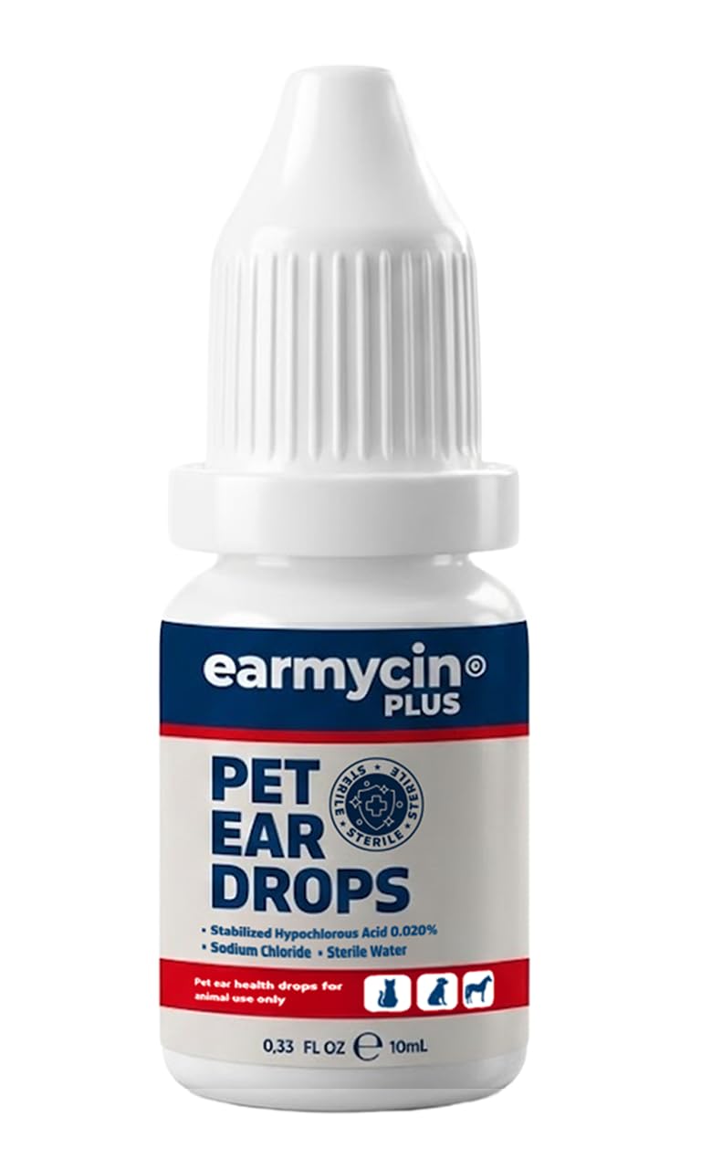 EARMYCIN Ear Infection Treatment Drops for Dogs and Cats,with 0.02% Hypochlorous Acid Soothing Dog Yeast Infection, Itchy Ear Relief-Treats Ear Infections for Dogs & Cats (0.33 fl oz) 0.33 fl oz