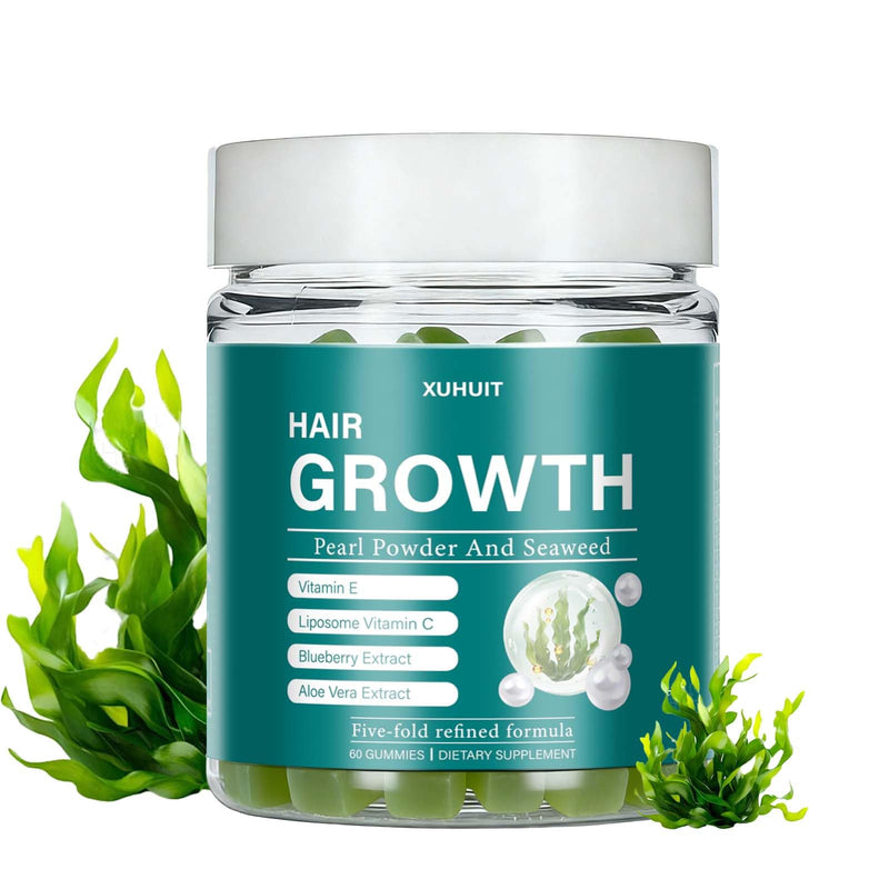 Hair Revive Gummies with Sea Moss & Pearl Powder - Supports Hair Growth, Skin Glow & Nail Strength for Women & Men - with Vitamins C, E & Aloe Vera, 60 Count (1) 1