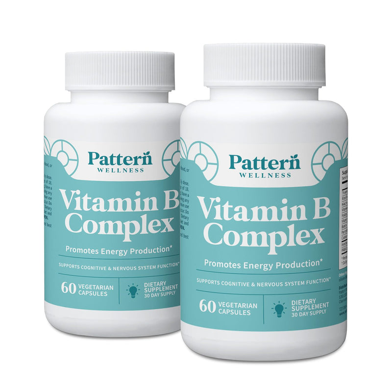Pattern Wellness Vitamin B Complex Supplement – 120 Capsules | Comprehensive Blend of Essential B Vitamins – Supports Energy, Cognitive & Cellular Health – 3rd Party Lab Tested 60 Count (Pack of 2)