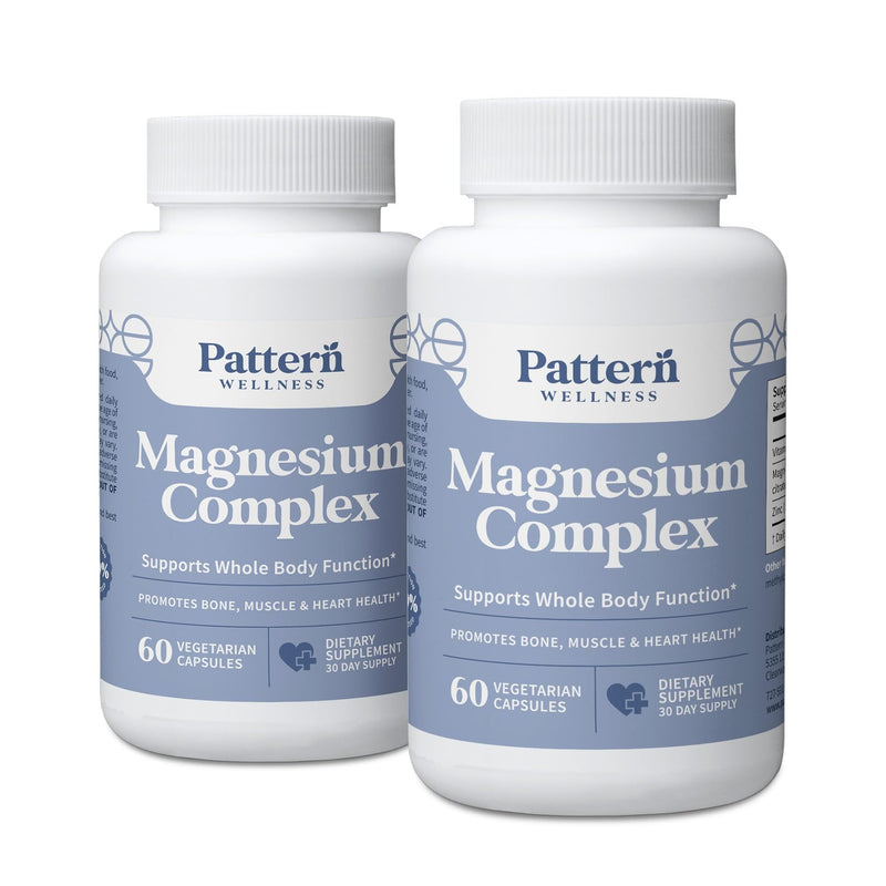 Pattern Wellness Magnesium Complex Supplement – 120 Vegan Capsules | Supports Muscle, Bone & Relaxation Health – with Zinc & Vitamin D – Daily Support Formula 60 Count (Pack of 2)