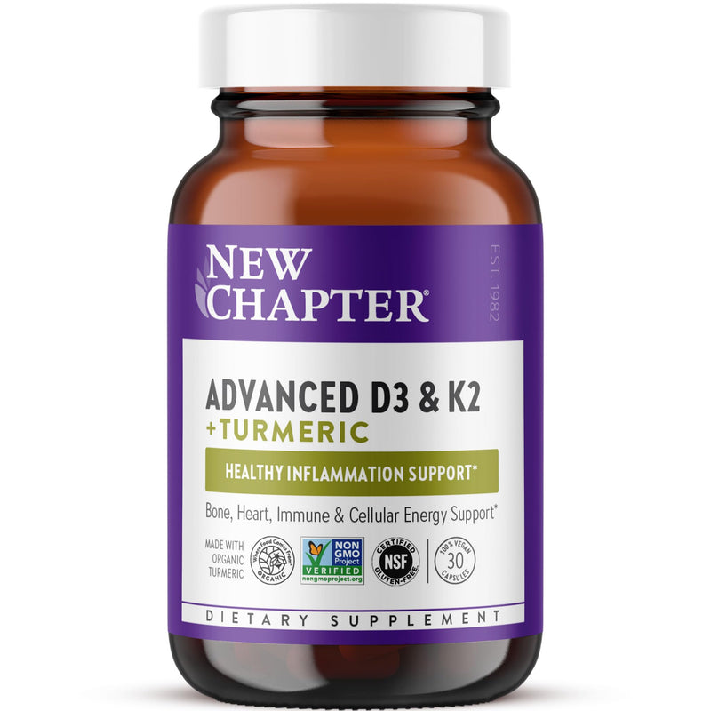 New Chapter Vitamin D3 5000 IU and Vitamin K2 Supplement, 30 Count | Bone, Heart, Cellular Energy, and Immune Support with Healthy Inflammation Response, Organic Turmeric, Vegan