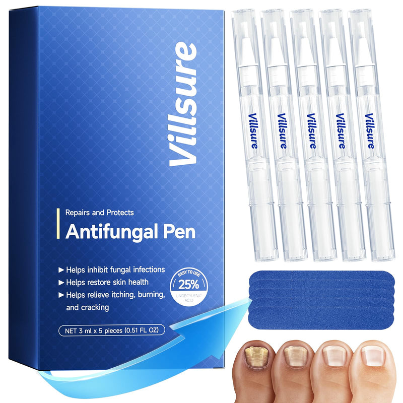 Villsure Toenail Fungus Pen - Toenail Fungus Treatment Extra Strength, Contains 25% Undecenoic Acid, Tea Tree Oils, along with Other Natural Ingredients, Mild and Non-Irritating- Nail Fungus Pen 5pcs