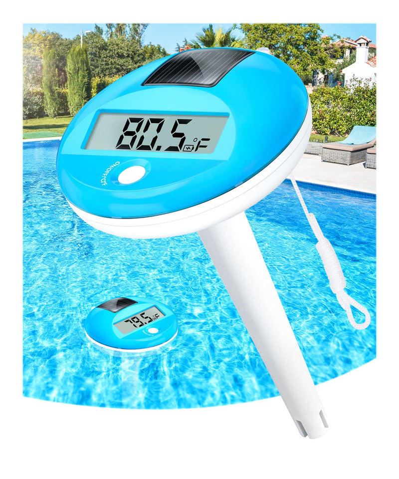 LuxBlue Floating Pool Thermometer Solar Powered | Large LCD Display- Easy to Read | IP68 Waterproof Digital Pool Thermometer with String | Ultra-Precise Pools Water Temperature Gauge for Hot Tub, Spa