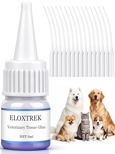 3ml Veterinary Surgical Skin Glue with 15 Precise Applicators, Strong Surgical Adhesive, Blue-Tinted Fast-Acting Tissue Wound Glue, Waterproof Wound Sealant for Multi-Pet Households