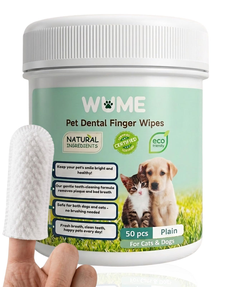 WUME Pet Dental Finger Wipes for Dogs & Cats Vet-Inspired Teeth Cleaning Wipes, Toothbrush Alternative, Gentle, Alcohol-Free, Disposable, 50 Counts Unscented
