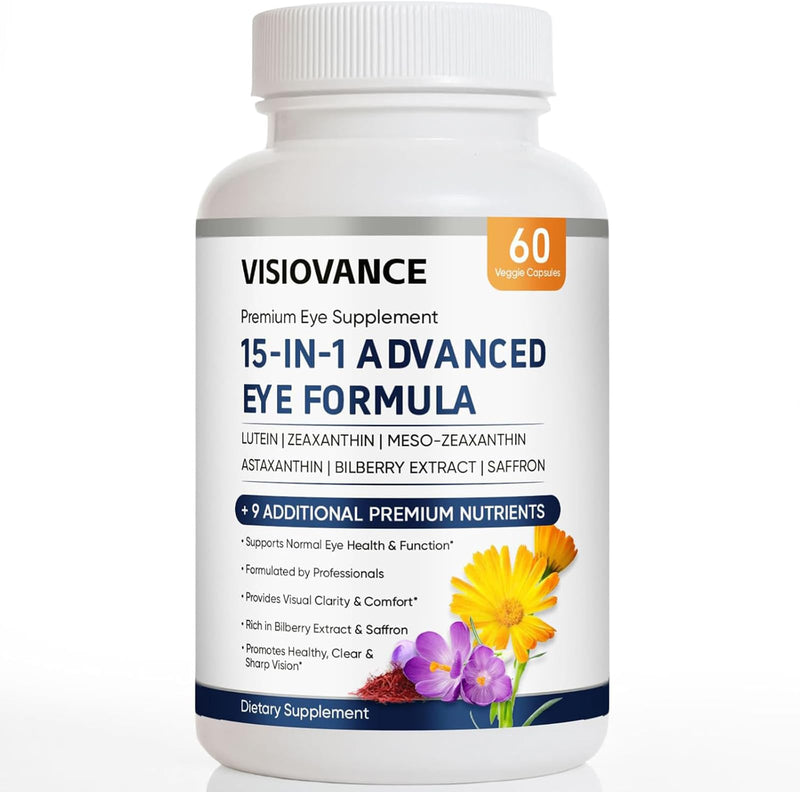 15 in 1 Advanced Eye Formula, Eye Vitamin and Mineral Supplement with Lutein, Zinc, Luteolin, Zeaxanthin & Bilberry Extract, 60 Count (1)