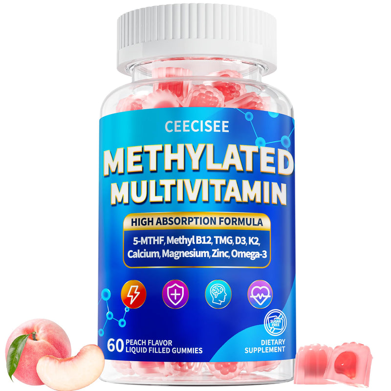 Adults Methylated Multivitamin Gummies: Sugar Free Daily Vitamin B Complex with Methyl Folate B12 D3 Methylfolate CoQ10 Calcium Omega - MTHFR Overall Health Support for Women Men(60Count) Mixed Berry 60 Count (Pack of 1)