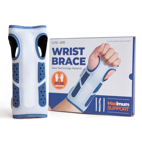 CURECARE Wrist Brace for Carpal Tunnel & Tendonitis, Firm Support Wrist Stabilizer, Adjustable, Breathable Wrist Immobilizer Left & Right Hand, One Size Fit Most (Navy) Navy