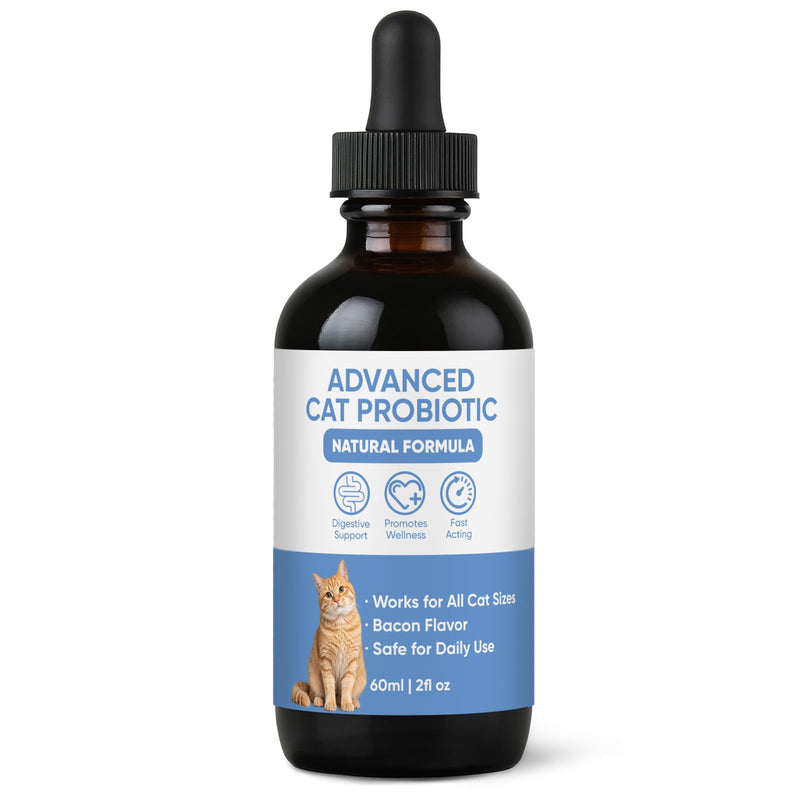 Advanced Probiotic Drops for Cats - Supports Digestive & Immune Health - Easy-to-Use Liquid Formula, Bacon Flavor, Works for All Cat Sizes - 2oz (1) 1