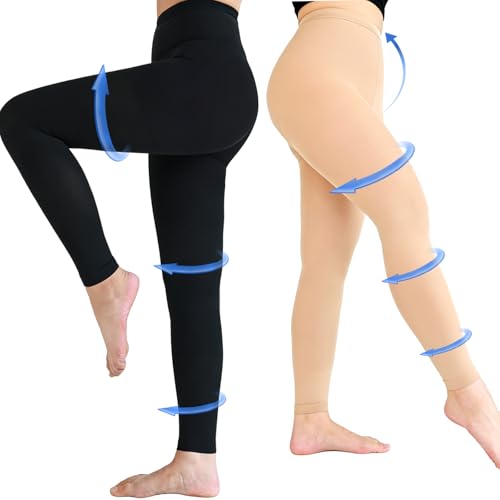Medical Compression Leggings 20-30mmHg Graduated Support Tights X-Large Footless/Black+beige