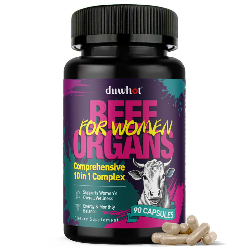 duwhot Beef Organ Supplement for Women, 90 Capsules | 10 in 1 Complex with Beef Liver, Uterus, Kidney, Heart, Support Energy & Monthly Balance, Grass Fed, Pasture Raised