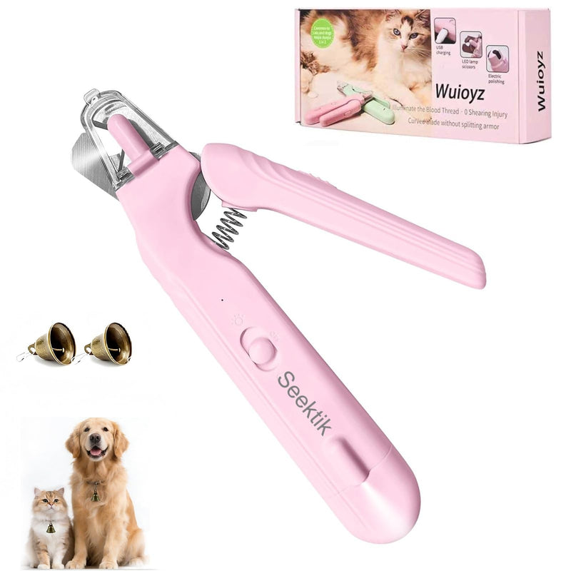 2 in 1 Cat & Dog Nail Clippers Grinder with Lights, Quick Sensor Safety Guard & Ultra-Quiet USB Rechargeable Cat & Dog Nail Trimmers, Dog Nail Grinder with 2 Bells for Women(Pink) - BeesActive Australia